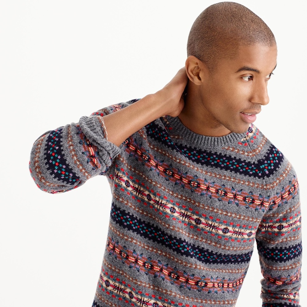 J Crew lambswool fair isle sweater in gray